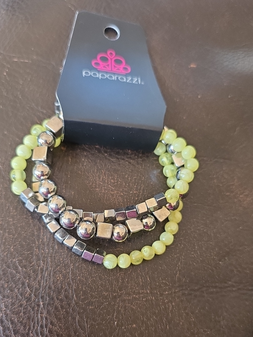 paparazzi Lime Green and Silver Multi-Stack Beaded Bracelet